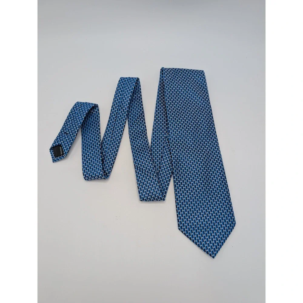 Bergamo New York Men's Necktie Blue Silver Geometric Jacquard Polyester Handmade